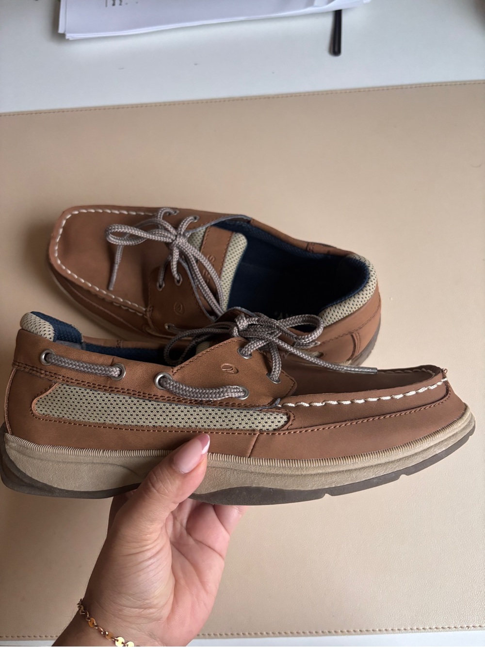 Sperry Tan Brown Leather Boat Shoes Size 6 Preppy Fall Coastal